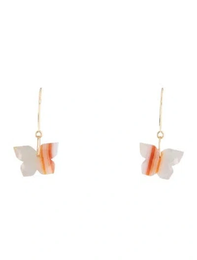 Pre-owned Earrings 14k Agate Butterfly Drop  In Multi