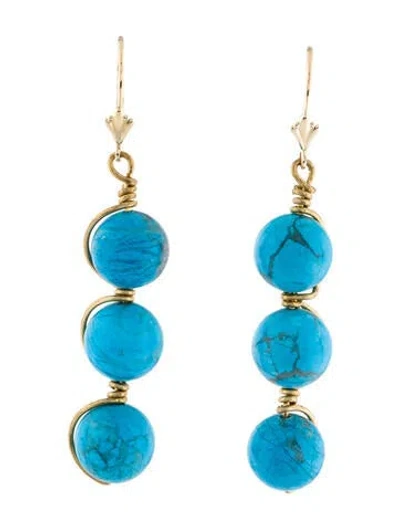Pre-owned Earrings 14k Agate Drop  In Multi