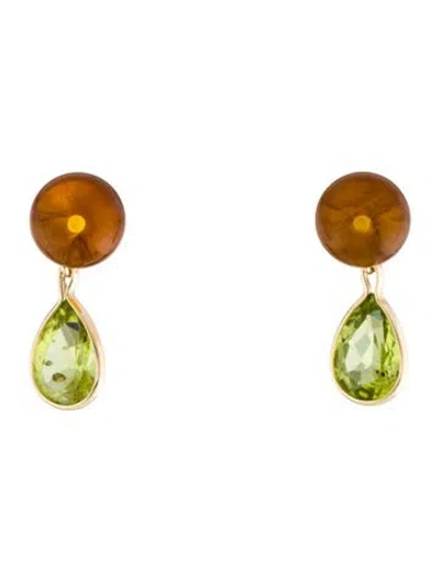 Pre-owned Earrings 14k Amber & Peridot Drop  In Multi