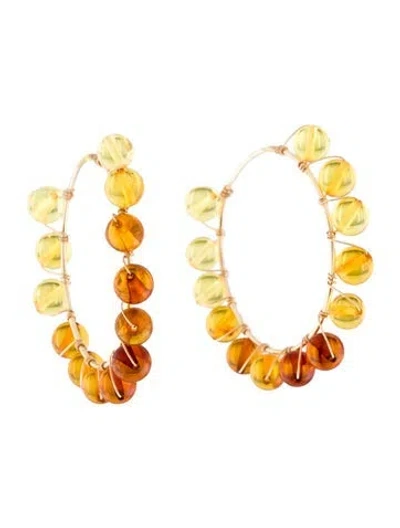 Pre-owned Earrings 14k Amber Hoop  In Multi