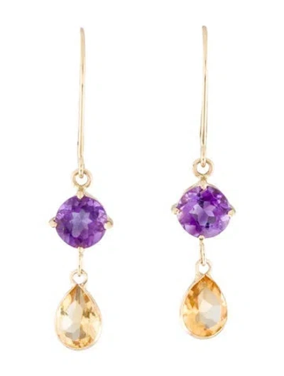 Pre-owned Earrings 14k Amethyst & Citrine Drop  In Multi