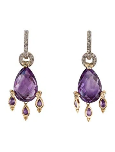 Pre-owned Earrings 14k Amethyst & Diamond Drop  In Multi
