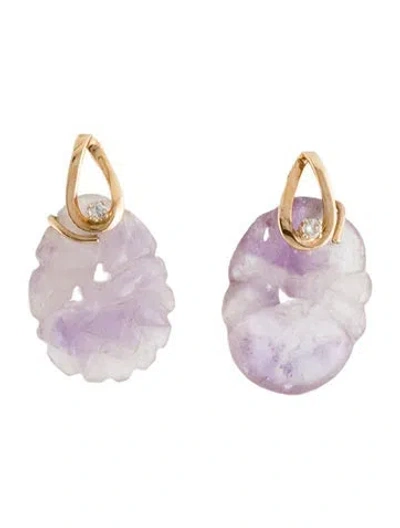 Pre-owned Earrings 14k Amethyst & Diamond Drop  In Multi