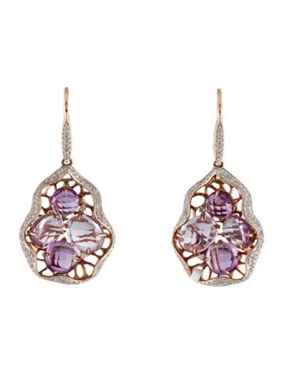 Pre-owned Earrings 14k Amethyst & Diamond Drop  In Multi
