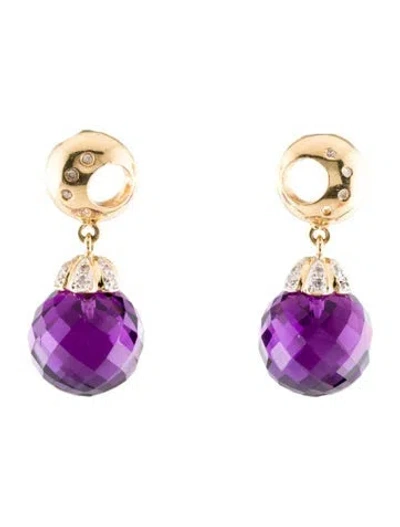 Pre-owned Earrings 14k Amethyst & Diamond Drop  In Multi