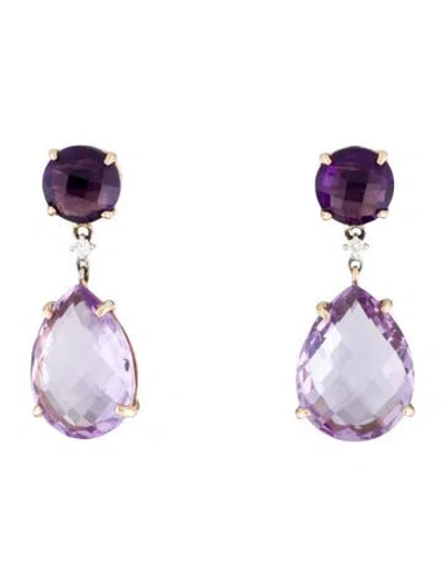 Pre-owned Earrings 14k Amethyst & Diamond Drop  In Multi