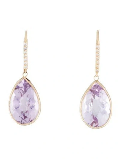 Pre-owned Earrings 14k Amethyst & Diamond Drop  In Multi