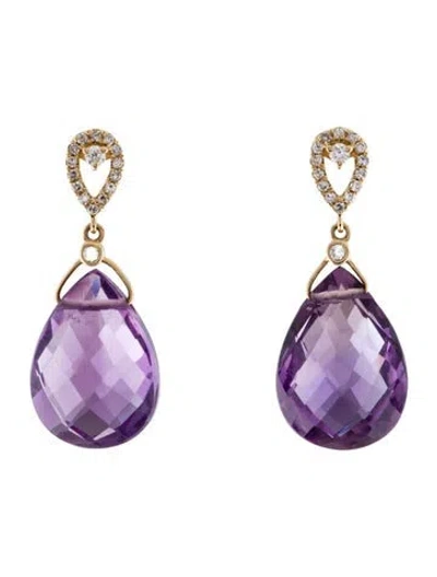Pre-owned Earrings 14k Amethyst & Diamond Drop  In Multi