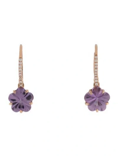 Pre-owned Earrings 14k Amethyst & Diamond Drop  In Multi