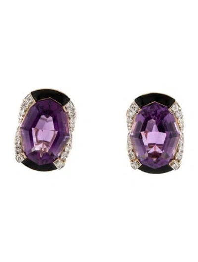 Pre-owned Earrings 14k Amethyst & Diamond Earclips In Multi