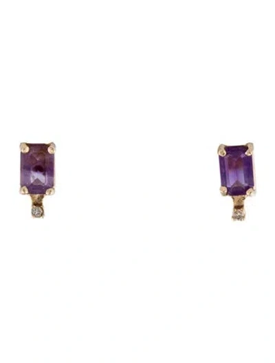 Pre-owned Earrings 14k Amethyst & Diamond Stud  In Multi