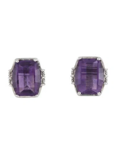 Pre-owned Earrings 14k Amethyst & Diamond Stud  In Purple