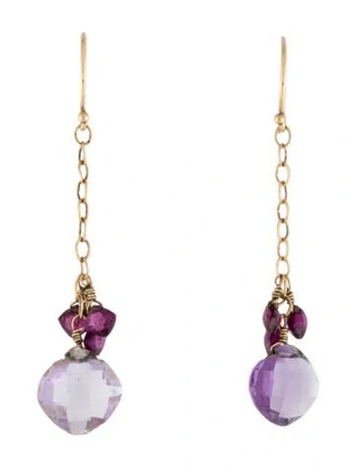 Pre-owned Earrings 14k Amethyst & Rhodolite Drop  In Multi