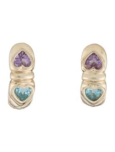 Pre-owned Earrings 14k Amethyst & Topaz Heart Drop  In Multi