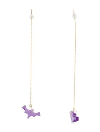 Pre-owned Earrings 14k Amethyst Bat Threader  In Multi