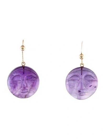 Pre-owned Earrings 14k Amethyst Carved Face Drop  In Multi