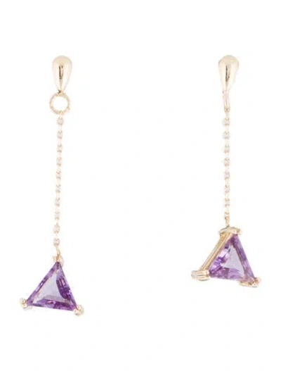 Pre-owned Earrings 14k Amethyst Chain Drop  In Multi