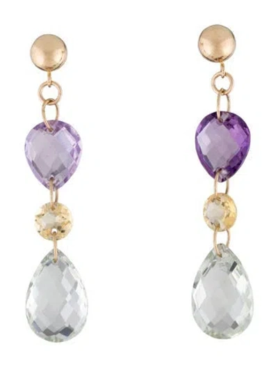 Pre-owned Earrings 14k Amethyst, Citrine & Prasiolite Drop  In Multi