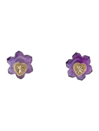 Pre-owned Earrings 14k Amethyst Convertible Flower Stud  In Multi
