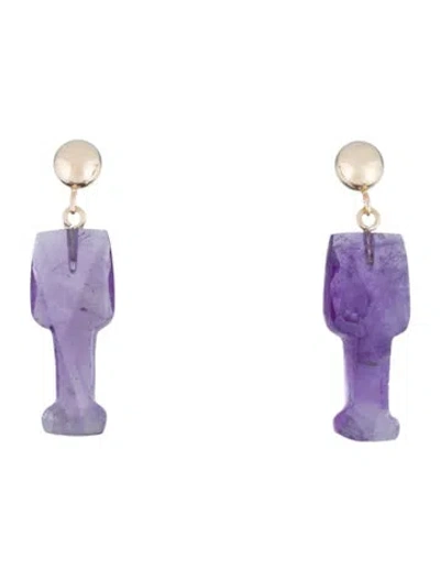 Pre-owned Earrings 14k Amethyst Drop  In Multi