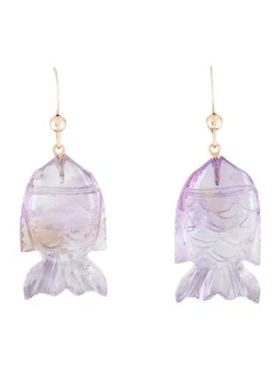 Pre-owned Earrings 14k Amethyst Fish Drop  In Multi