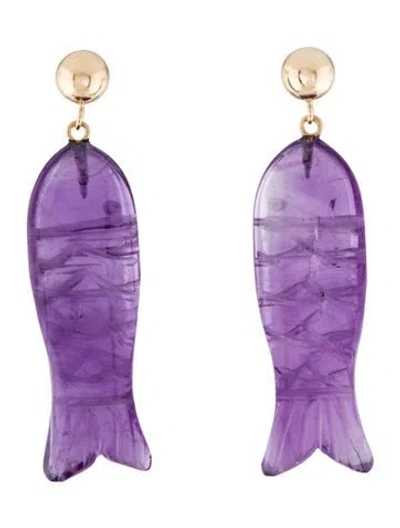 Pre-owned Earrings 14k Amethyst Fish Drop  In Multi
