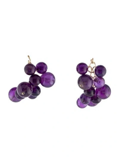 Pre-owned Earrings 14k Amethyst Grapevine Beaded Drop  In Multi