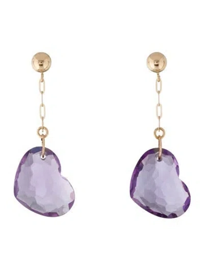 Pre-owned Earrings 14k Amethyst Heart Drop  In Multi