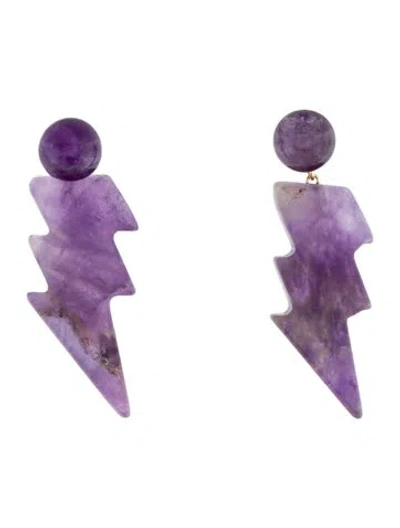 Pre-owned Earrings 14k Amethyst Lightning Bolt Drop  In Multi