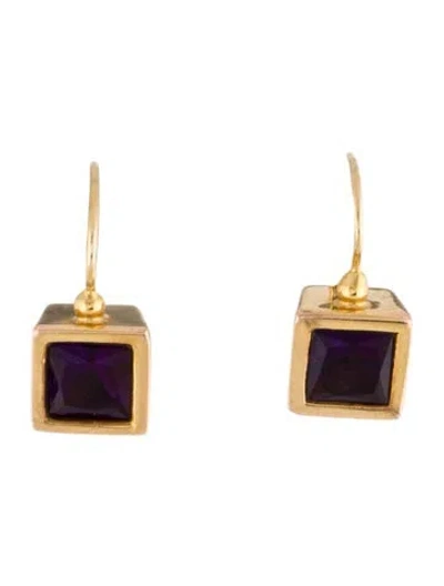 Pre-owned Earrings 14k Amethyst Square Drop  In Multi