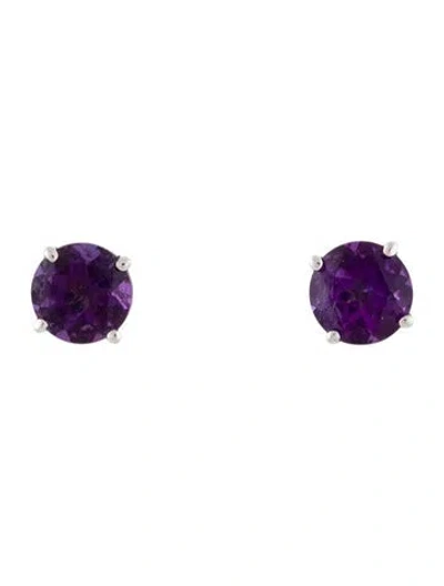 Pre-owned Earrings 14k Amethyst Stud  In Multi