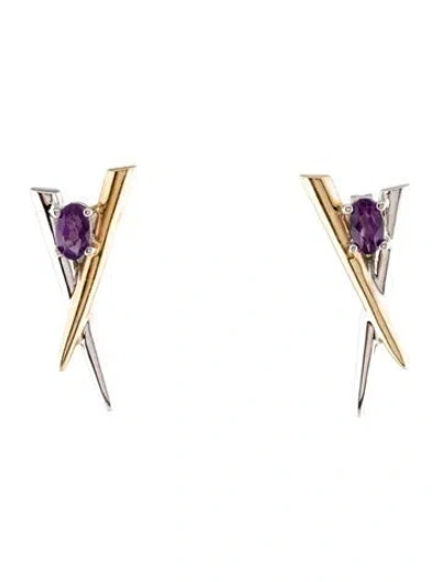 Pre-owned Earrings 14k Amethyst Stud  In Multi