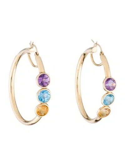 Pre-owned Earrings 14k Amethyst, Topaz & Citrine Hoop  In Multi
