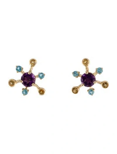 Pre-owned Earrings 14k Amethyst, Topaz & Citrine Stud  In Multi