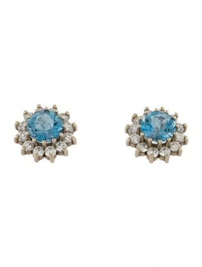 Pre-owned Earrings 14k Aquamarine & 1.52ctw Diamond Stud  In Multi
