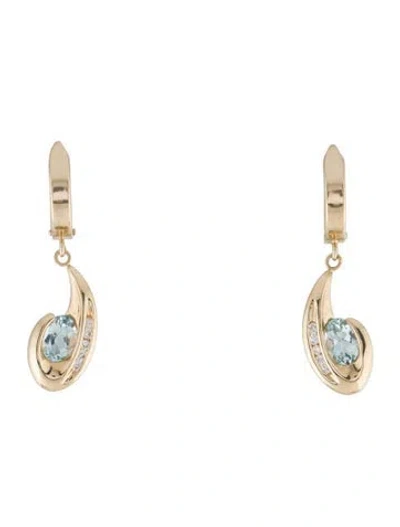 Pre-owned Earrings 14k Aquamarine & Diamond Curve Drop  In Multi