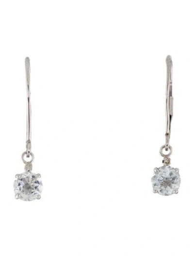 Pre-owned Earrings 14k Aquamarine & Diamond Drop Earring In Multi