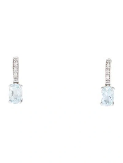 Pre-owned Earrings 14k Aquamarine & Diamond Drop  In Multi