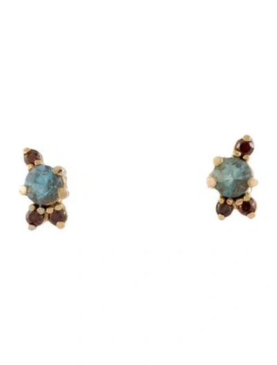 Pre-owned Earrings 14k Aquamarine & Diamond Stud  In Multi