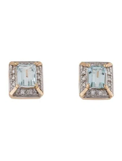 Pre-owned Earrings 14k Aquamarine & Diamond Stud  In Multi