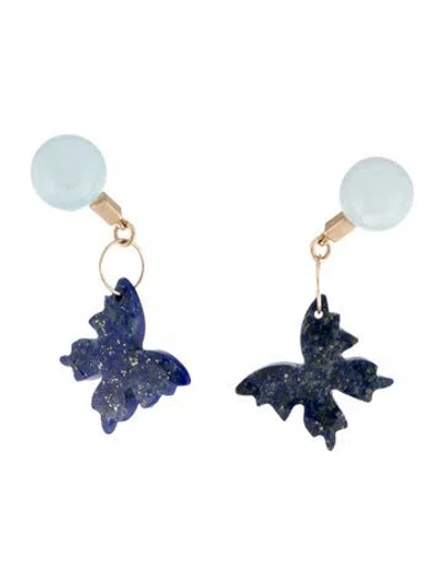 Pre-owned Earrings 14k Aquamarine & Lapis Lazuli Butterfly Drop  In Multi