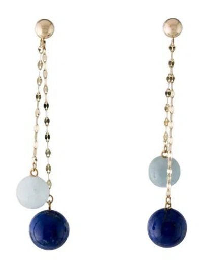 Pre-owned Earrings 14k Aquamarine & Lapis Lazuli Drop  In Multi