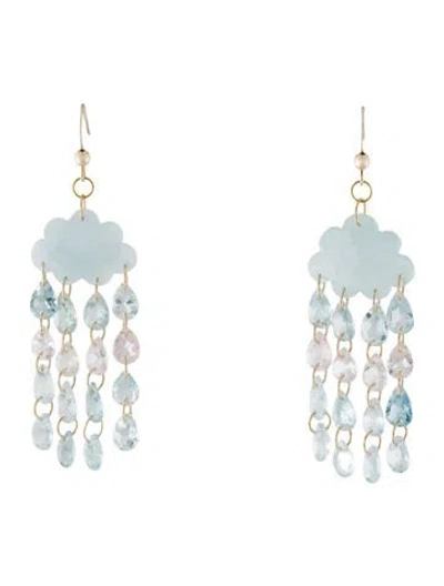 Pre-owned Earrings 14k Aquamarine & Morganite Rain Cloud Drop  In Multi