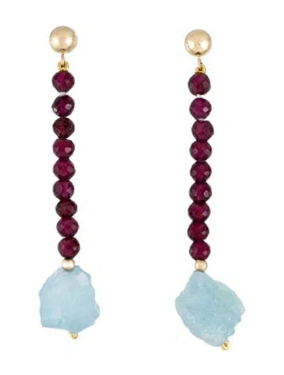 Pre-owned Earrings 14k Aquamarine & Rhodolite Garnet Drop  In Multi