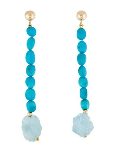 Pre-owned Earrings 14k Aquamarine & Turquoise Drop  In Multi