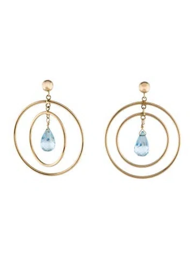 Pre-owned Earrings 14k Aquamarine Double Hoop Drop  In Multi