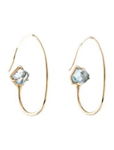 Pre-owned Earrings 14k Aquamarine Hoop  In Multi