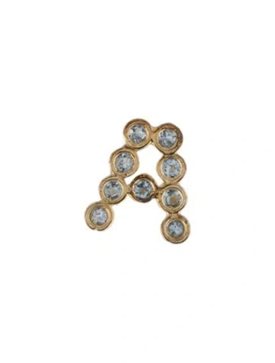 Pre-owned Earrings 14k Aquamarine Initial 'a' Single Stud  In Multi