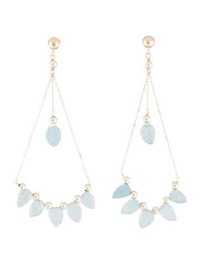 Pre-owned Earrings 14k Aquamarine Leaf Drop  In Multi