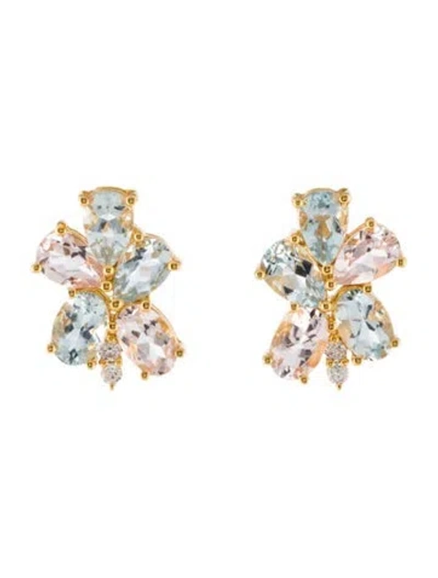 Pre-owned Earrings 14k Aquamarine, Morganite & Diamond Cluster  In Multi